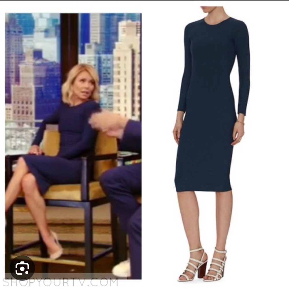 Nadia Tarr Blue Ribbed Slim Fit Midi Dress